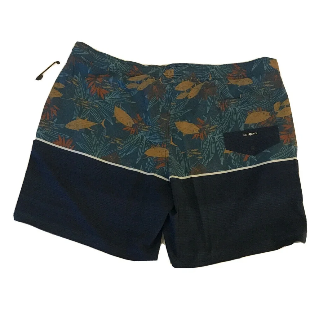 Salty Crew Tandem Mens Boardshorts Sz 2XL Blue Drawstring Elastic Waist Pockets